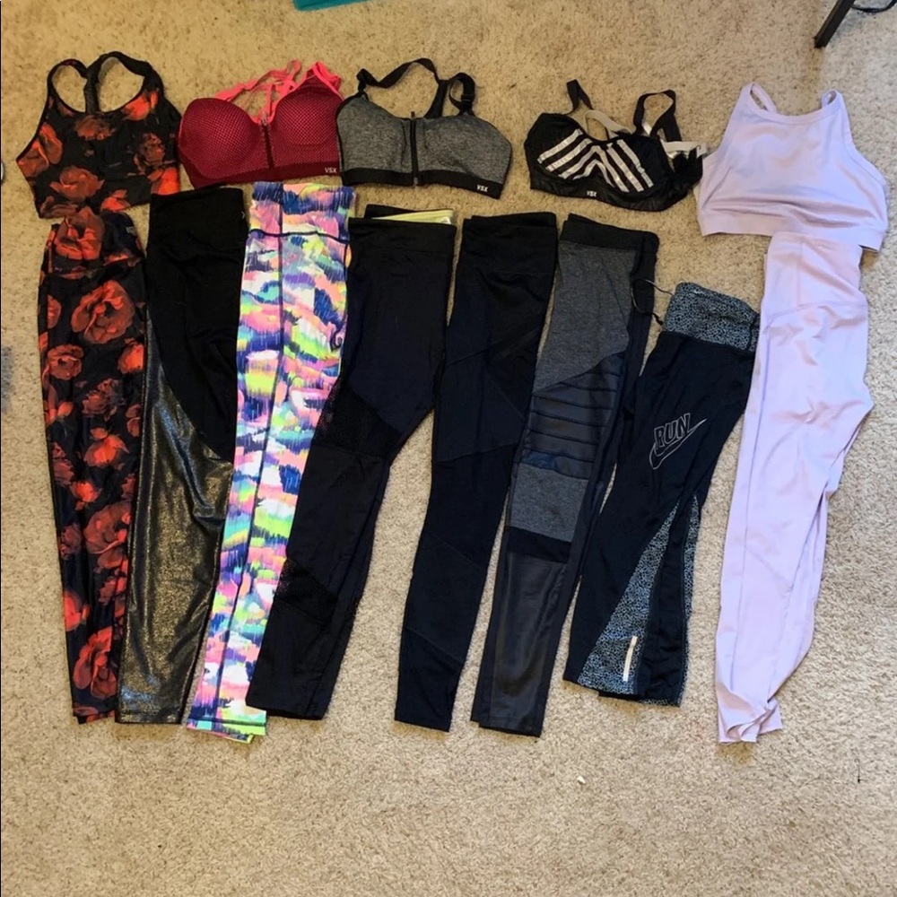 8 pairs name brand leggings
5 high end sports bras